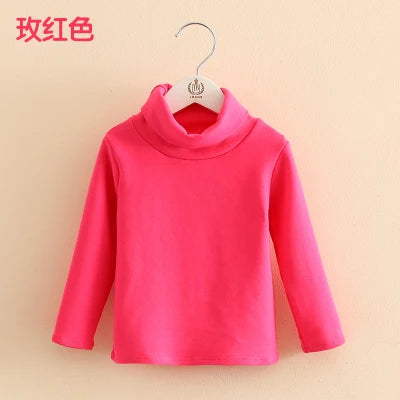 2025 Spring Autumn 2-10 Years Children'S Candy Color Sweet Long Sleeve High Neck Unisex Kids Girl Boy Basic Turtleneck T-Shirt