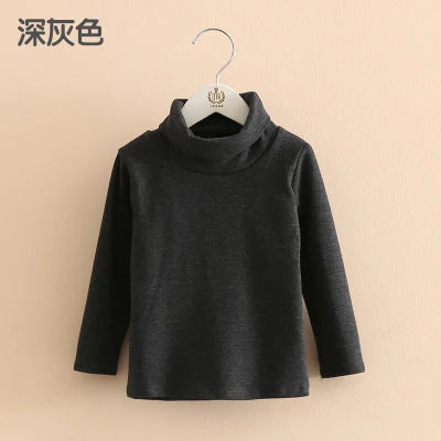 2025 Spring Autumn 2-10 Years Children'S Candy Color Sweet Long Sleeve High Neck Unisex Kids Girl Boy Basic Turtleneck T-Shirt