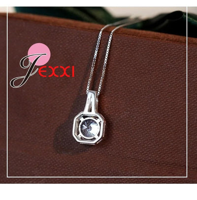 Klassische Halskette aus 925er Sterlingsilber und Anhänger-Schmuck für Damen, Boxkette, luxuriöse große Zirkonia-Kristall-Stein-Accessoires