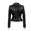 SX Occident Fashion women Club hot style Stud slim fit jacket shoulder rivets zip stitching short PU leather rock coat