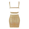 BEAUKEY Qualität 2-teiliges Set glänzendes Metallic Roségold Bodycon Top & Rock Neues Mini Kurzes Sexy Party Nachtclub Set