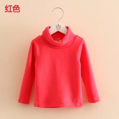 2025 Spring Autumn 2-10 Years Children'S Candy Color Sweet Long Sleeve High Neck Unisex Kids Girl Boy Basic Turtleneck T-Shirt