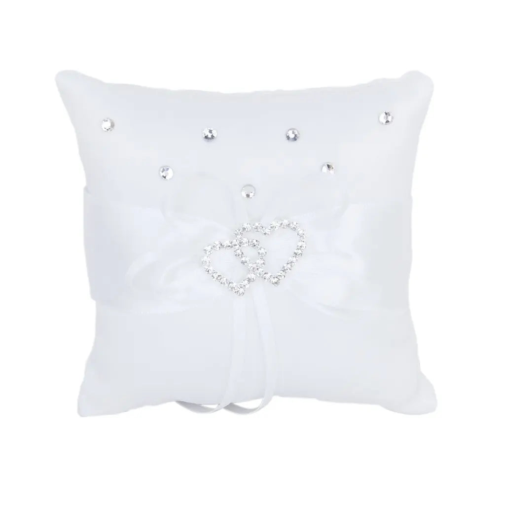 Weißes Doppeltes Herz Strass Ringkissen Hochzeit Ringträger Kissen 10*10cm