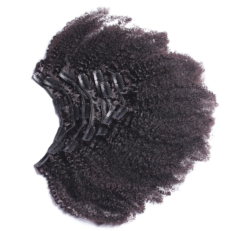 4B 4C Afro Kinky Curly Clip-In Echthaar-Extensions 100 % mongolisches unbehandeltes Haar Echtes menschliches Naturhaar Schwarz Clip-Ins Afro-Bündel YouMay
