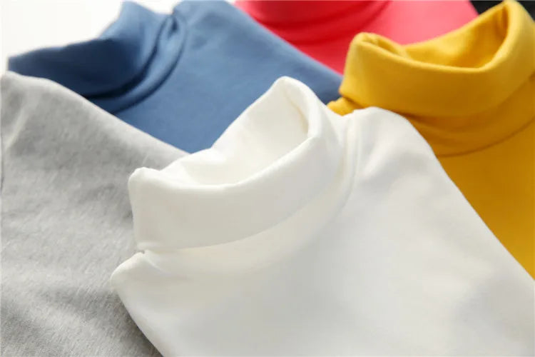 2025 Spring Autumn 2-10 Years Children'S Candy Color Sweet Long Sleeve High Neck Unisex Kids Girl Boy Basic Turtleneck T-Shirt