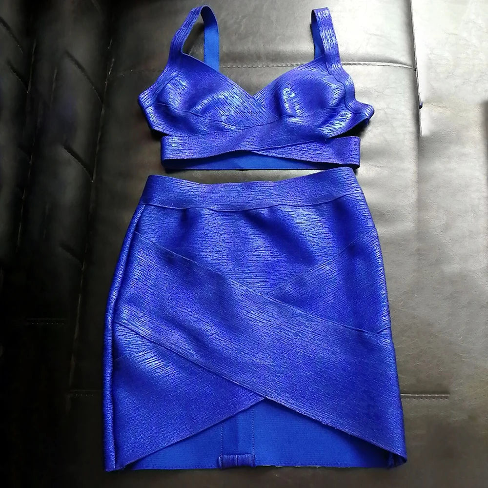 BEAUKEY Qualität 2-teiliges Set glänzendes Metallic Roségold Bodycon Top & Rock Neues Mini Kurzes Sexy Party Nachtclub Set