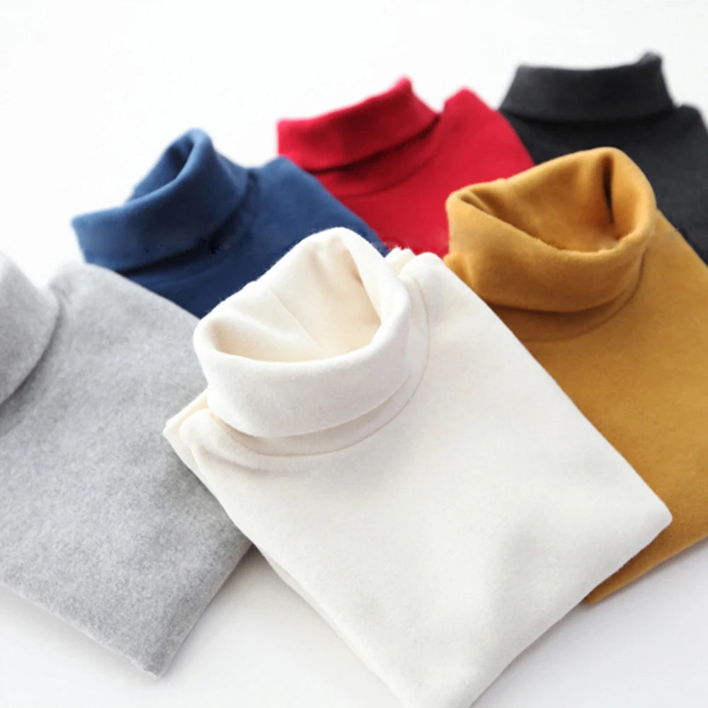 2025 Spring Autumn 2-10 Years Children'S Candy Color Sweet Long Sleeve High Neck Unisex Kids Girl Boy Basic Turtleneck T-Shirt