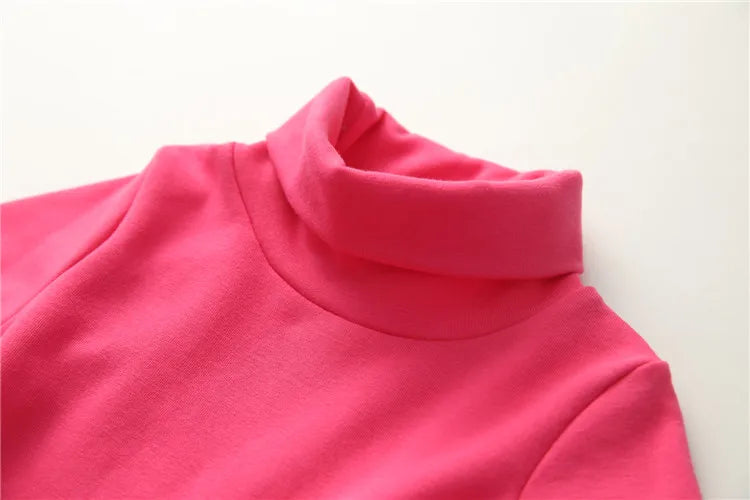 2025 Spring Autumn 2-10 Years Children'S Candy Color Sweet Long Sleeve High Neck Unisex Kids Girl Boy Basic Turtleneck T-Shirt