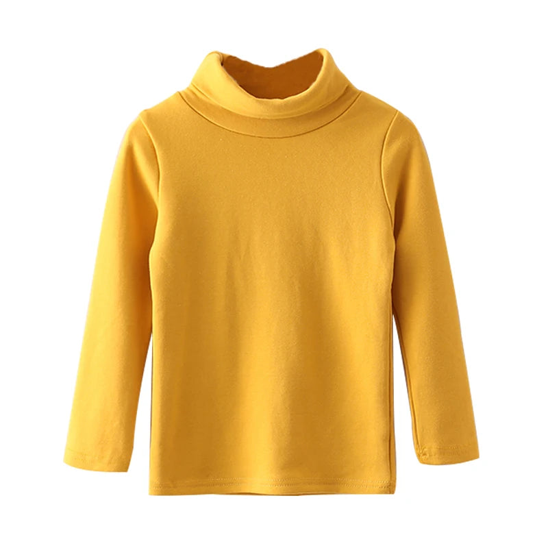 2025 Spring Autumn 2-10 Years Children'S Candy Color Sweet Long Sleeve High Neck Unisex Kids Girl Boy Basic Turtleneck T-Shirt