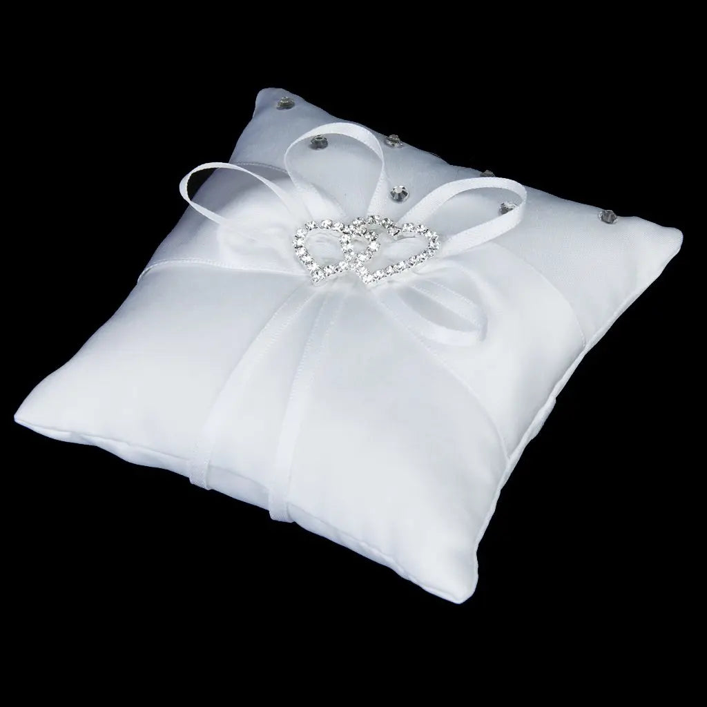 Weißes Doppeltes Herz Strass Ringkissen Hochzeit Ringträger Kissen 10*10cm