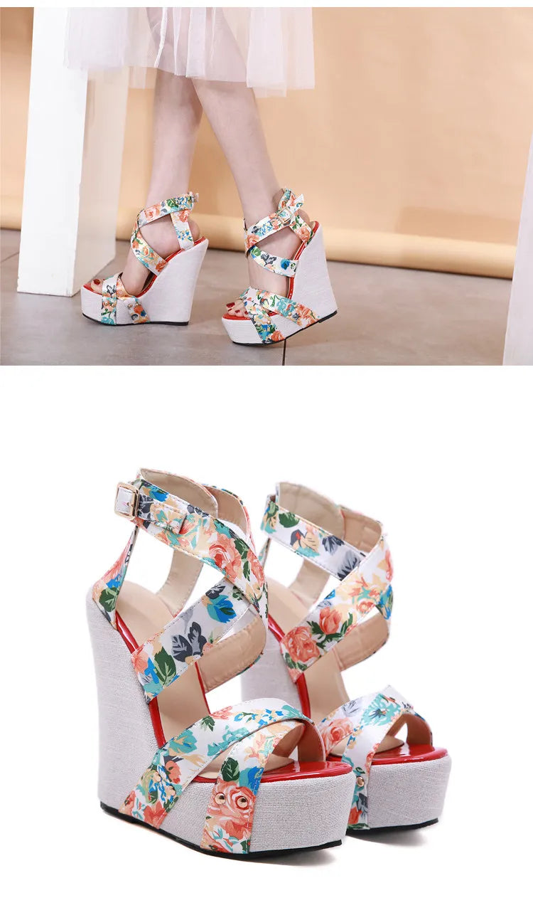 Eilyken Designer Buckle Strap Platform Wedges Women's Sandals Fashion Silk Open Toe High Heels Banquet Party Shoes