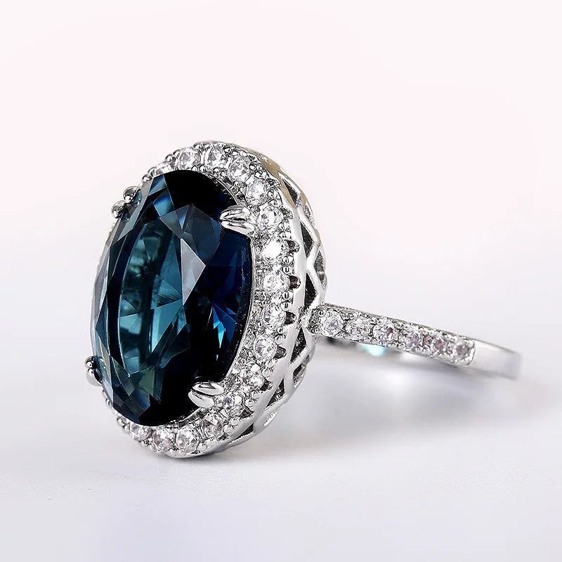 Huitan Charming Blue CZ Women Rings Wedding Party Accessories Bling Bling Graceful Bridal Eternity Ring Trendy Jewelry Wholesale