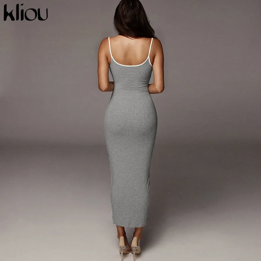 Kliou Trägerloser rückenfreier sexy Bodycon-Midikleid Neu Damen High Waist gestreifte Kleider Eleganz Mode Partykleidung
