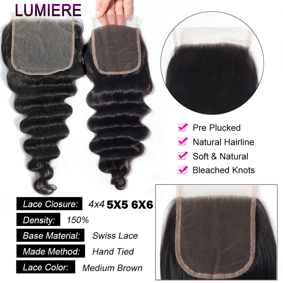 15A Loose Deep Wave Bundle With HD Closure 4X4 5x5 6x6 100% Virgin Brazilian Hair Weave Bundles 3/4 Bundle Deal  8-40" Wholeasle