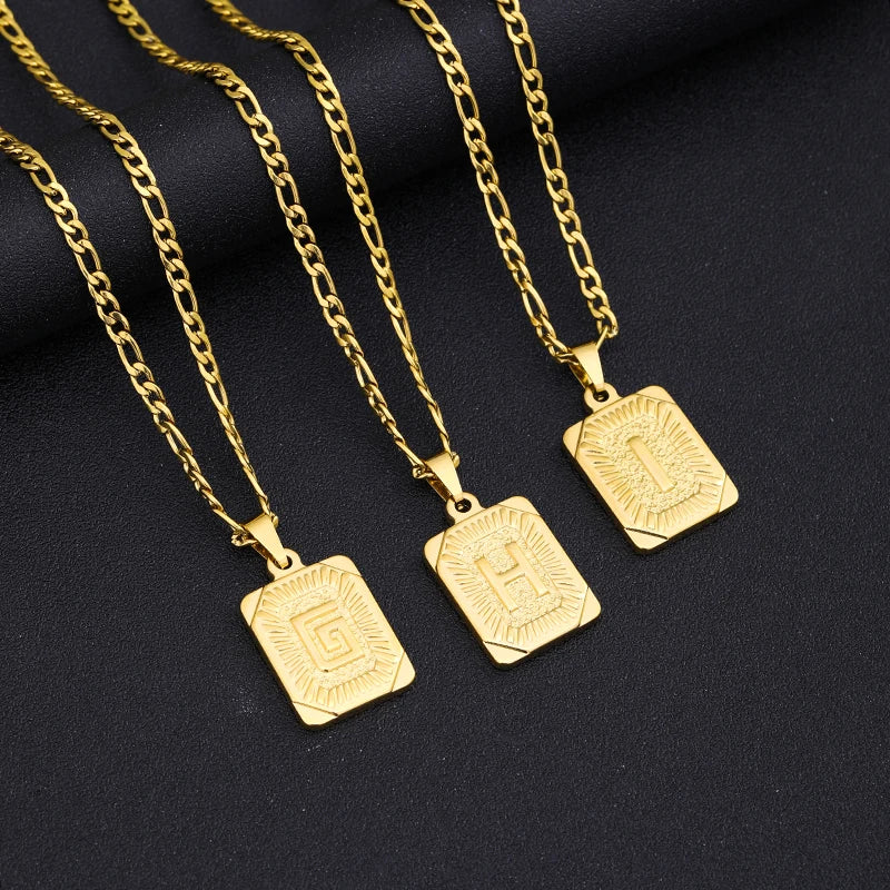 Initial Letter Pendant Necklace Stainless Steel Golden Cuban Chain A-Z Alphabet Name Jewelry For Men Women Gift