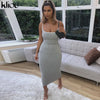 Kliou Trägerloser rückenfreier sexy Bodycon-Midikleid Neu Damen High Waist gestreifte Kleider Eleganz Mode Partykleidung