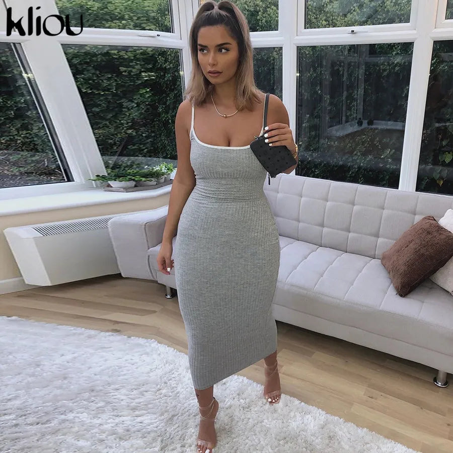 Kliou Trägerloser rückenfreier sexy Bodycon-Midikleid Neu Damen High Waist gestreifte Kleider Eleganz Mode Partykleidung