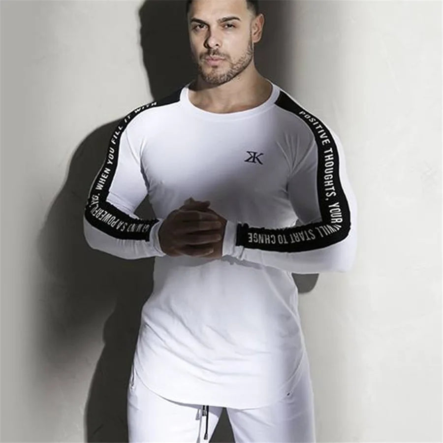 Men Bodybuilding Long Sleeve Shirt Male Casual Fashion Skinny T-Shirt Gym Fitness Workout Tees Tops Running Quick Dry Clothing