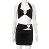 Metal Love Patchwork Hollow 2 Piece Sets Women Sexy Halter Vests and Mini Pleated Skirt Matching 2025 Party Club Outfits