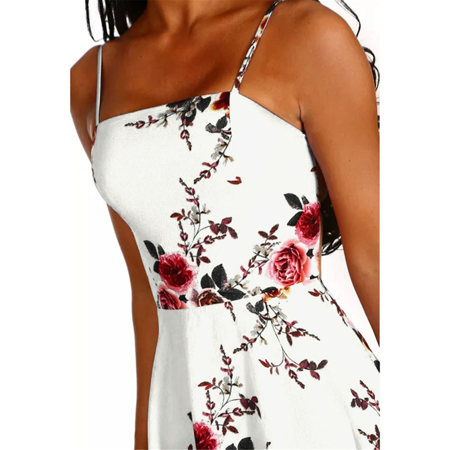 Women Holiday Floral Print Long Dresses Summer Spaghetti Strap Beach Swing Party A Line Dress Sexy Backless Irregular Dress Robe