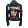 SX Occident Fashion women Club hot style Stud slim fit jacket shoulder rivets zip stitching short PU leather rock coat
