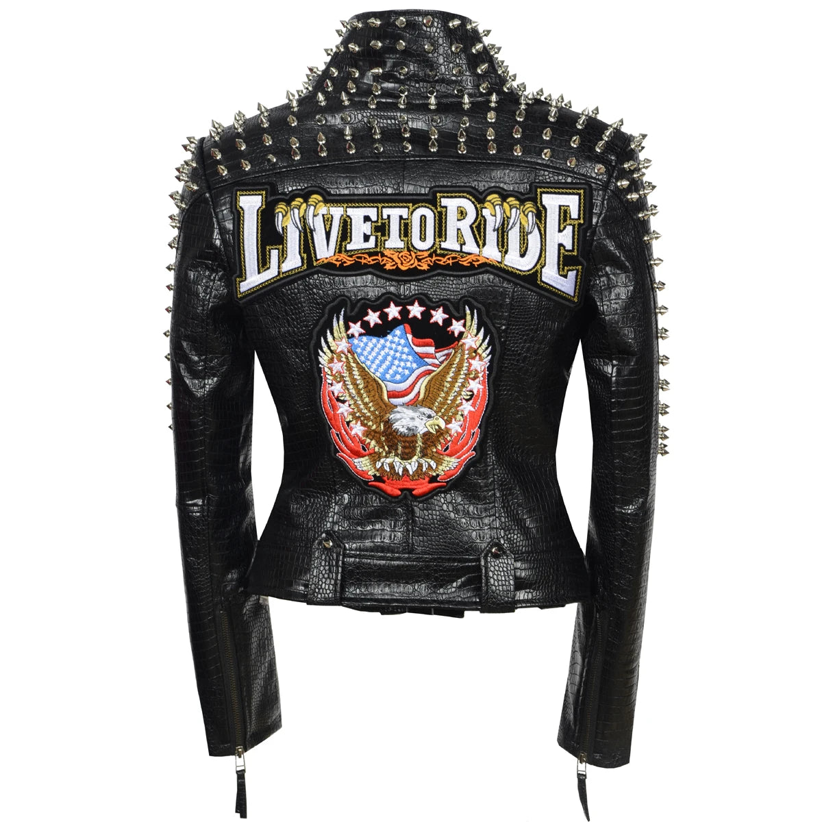 SX Occident Fashion women Club hot style Stud slim fit jacket shoulder rivets zip stitching short PU leather rock coat