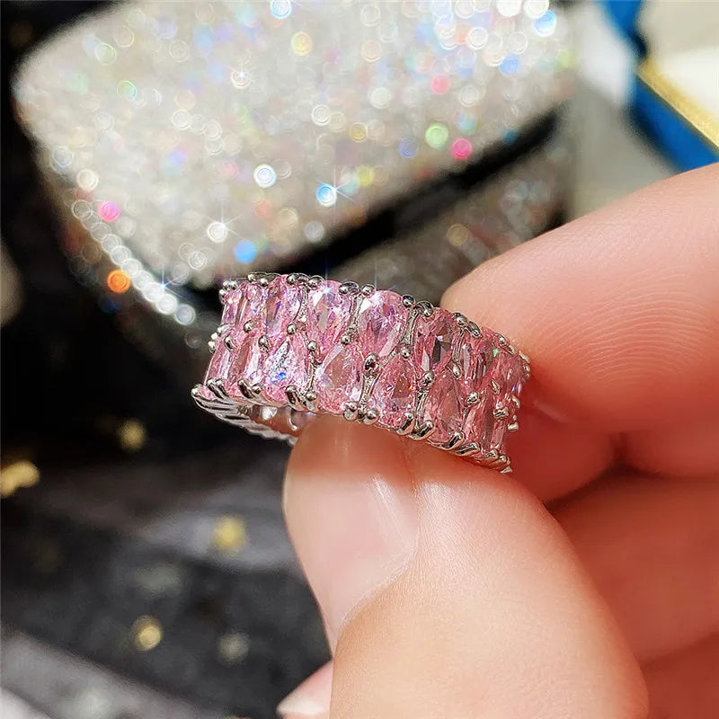 Huitan Fashion Eternity Promise Rings Women Colorful Cubic Zircon Stylish Female Accessories for Party Daily Wear Luxury Jewelry