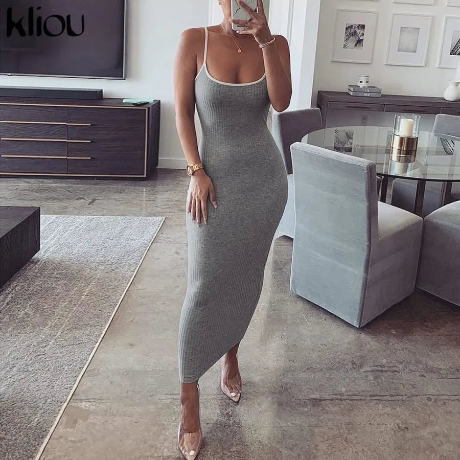 Kliou Trägerloser rückenfreier sexy Bodycon-Midikleid Neu Damen High Waist gestreifte Kleider Eleganz Mode Partykleidung
