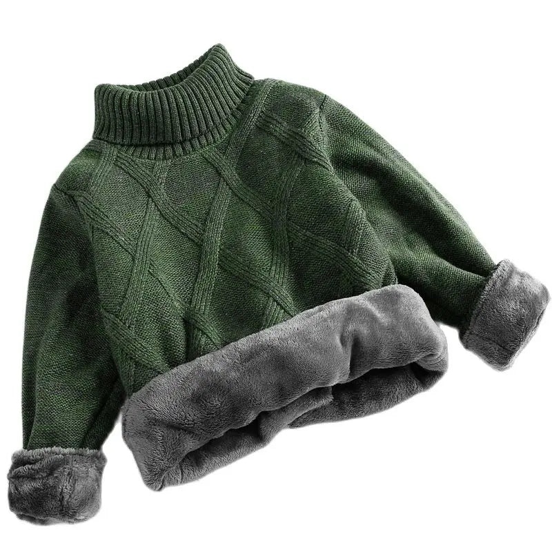boys Plus velvet Warm turtleneck sweater Pullovers plush inside Thicken sweaters girls Winter Autumn Knitted Loose jacket 2-10Y