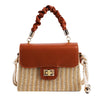 Straw Beach Bag for Women 2021 Summer Pleated Handle Luxury Designer Bag Contrast Color Crossbody Purse and Handbag Lady Bolsos