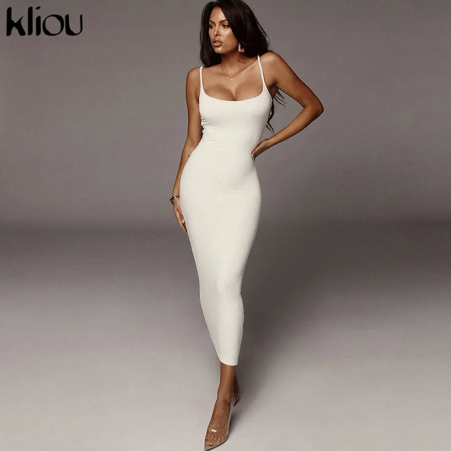 Kliou Trägerloser rückenfreier sexy Bodycon-Midikleid Neu Damen High Waist gestreifte Kleider Eleganz Mode Partykleidung