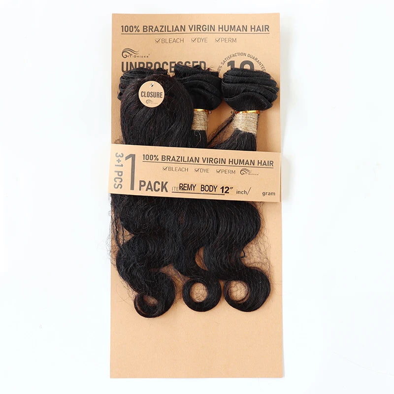 Lockiges Echthaar-Bundles mit Closure, kurzes indisches Echthaar-Bundles mit kreisförmigem Closure