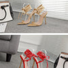 Sommer 12CM Gladiator High-Heel Sandalen für Damen Mode Spitze Offene Zehen Schnür-Stiletto Damen Riemchen-Hochzeitsschuhe Schwarz Rot