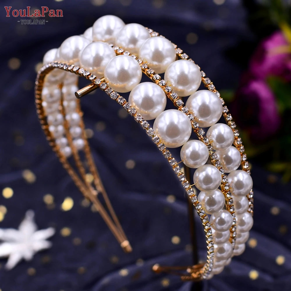 YouLaPan Luxury Bridal Hair Tiara Rhinestone Headband Handmade Wedding Hair Accessories Women Headdress Pageant Headpiece HP398