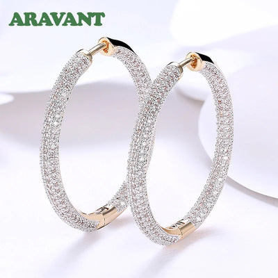 925 Silber 34mm 18K Gold Kreis Creolen für Damen Mode Hochzeit Schmuck