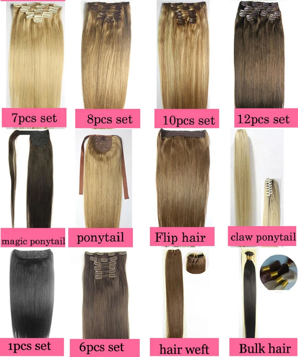 ZZHAIR 100% Brazilian Human Remy Hair Extensions 16"-26" 1Pcs Set 100g-200g One Piece 5 Clips In Natural Straight