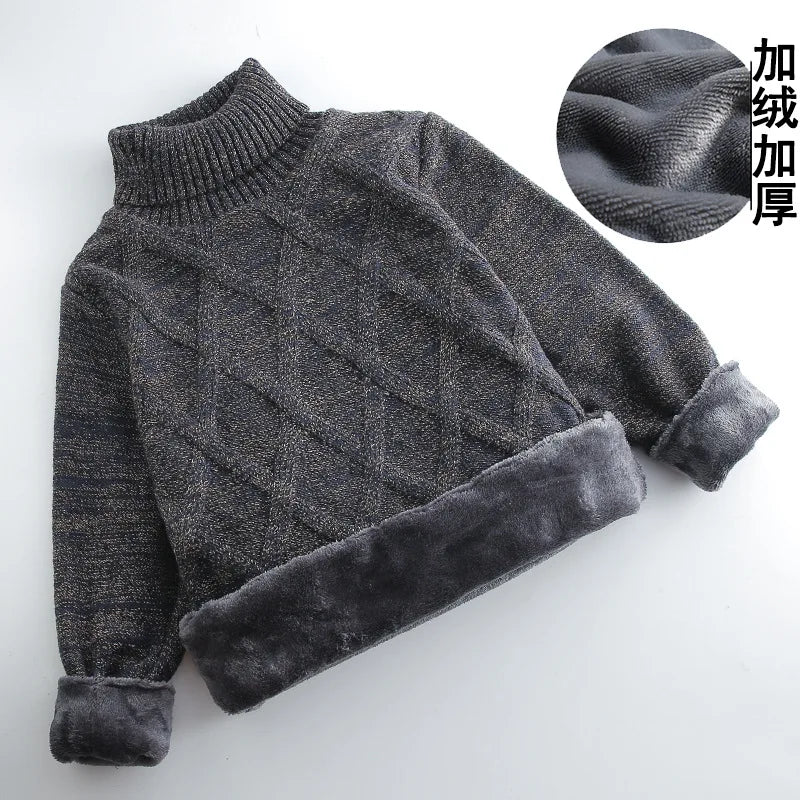 boys Plus velvet Warm turtleneck sweater Pullovers plush inside Thicken sweaters girls Winter Autumn Knitted Loose jacket 2-10Y