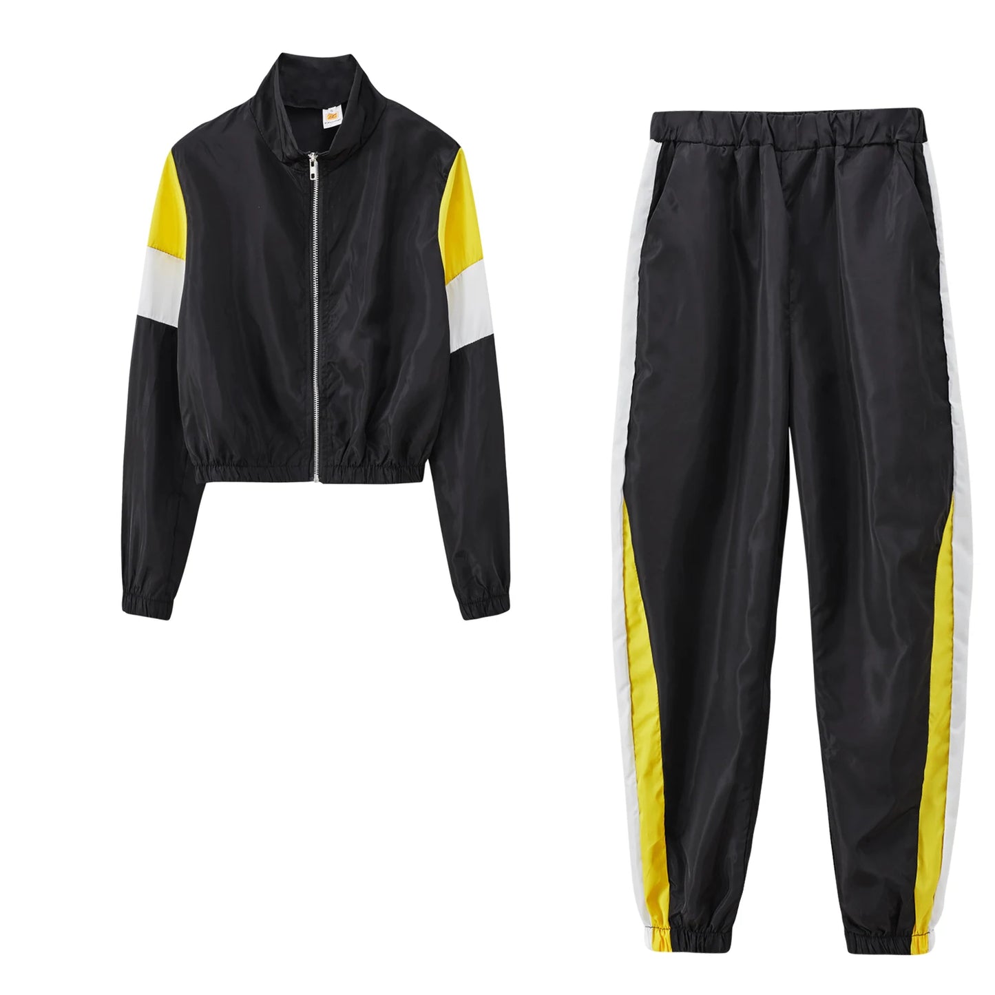 2024 Women's Fashion Color Collision Casual Suit, Splicing Sports Two-piece Set
