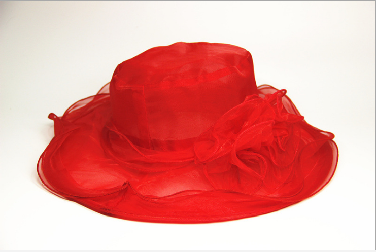2021 Elegante Damenhüte mit breiter Krempe Sonnenhüte Kirche Hochzeits Derby Party Strand Blumen Mehrlagiger Organza Hut