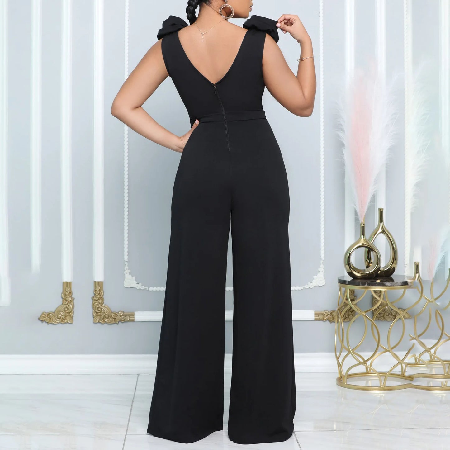 Boutique Großhandel 2025 Sommer Neue Modische V-Ausschnitt Sexy Weites Bein Ärmelloser Damen Jumpsuit
