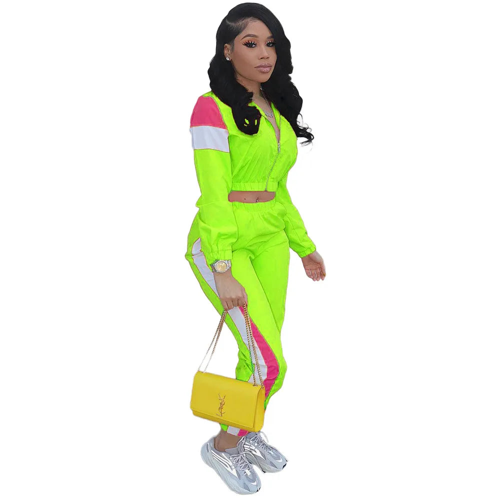 2024 Women's Fashion Color Collision Casual Suit, Splicing Sports Two-piece Set