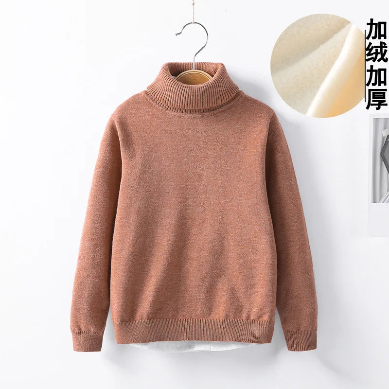 boys Plus velvet Warm turtleneck sweater Pullovers plush inside Thicken sweaters girls Winter Autumn Knitted Loose jacket 2-10Y