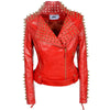 SX Occident Fashion women Club hot style Stud slim fit jacket shoulder rivets zip stitching short PU leather rock coat