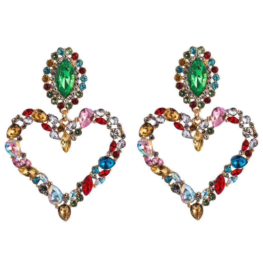 KMVEXO New Shiny Crystal Rhinestone Heart Pendant Dangle Earrings 2023 For Women Jewelry Fashion Statement Earrings Accessories