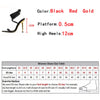 Sommer 12CM Gladiator High-Heel Sandalen für Damen Mode Spitze Offene Zehen Schnür-Stiletto Damen Riemchen-Hochzeitsschuhe Schwarz Rot