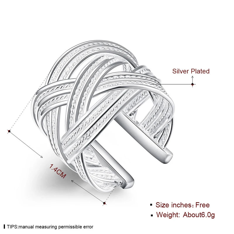 DOTEFFIL 925 Sterling Silver Interwoven Web Bangle Ring Set For Woman Wedding Engagement Party Fashion Charm Jewelry