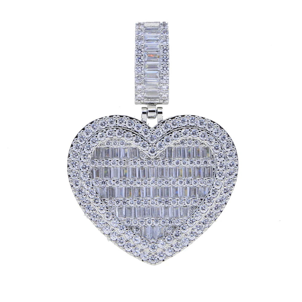 Auf Lager Iced Out Bling Damen Schmuck 5A Weißer Zirkonia Herzanhänger Halskette Mit Tennis Box Chain