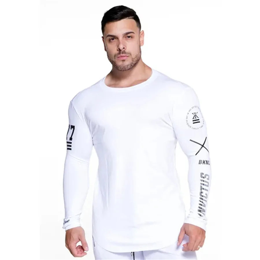 Men Bodybuilding Long Sleeve Shirt Male Casual Fashion Skinny T-Shirt Gym Fitness Workout Tees Tops Running Quick Dry Clothing