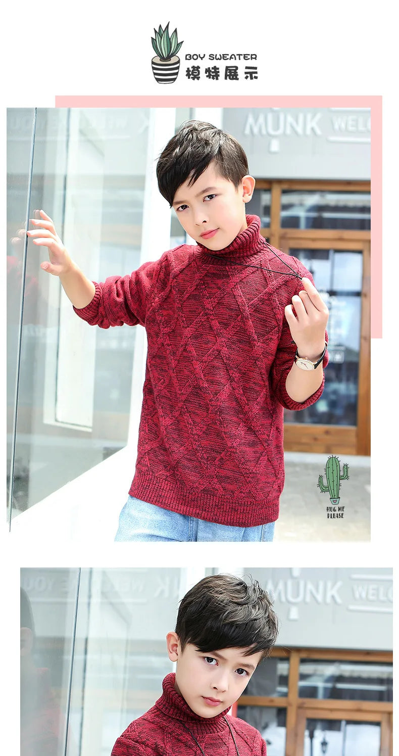 boys Plus velvet Warm turtleneck sweater Pullovers plush inside Thicken sweaters girls Winter Autumn Knitted Loose jacket 2-10Y