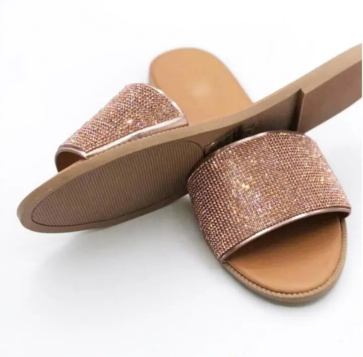Glitter Slippers Women Summer Sandals 2023 Fashion Bling Female Candy Color Flip Flops Beach Diamond Flat Shoes Outdoor Sandals